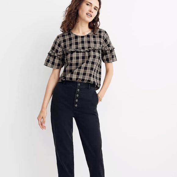 Madewell Ruffle-Yoke Top in Metallic Plaid - Picture 1 of 12